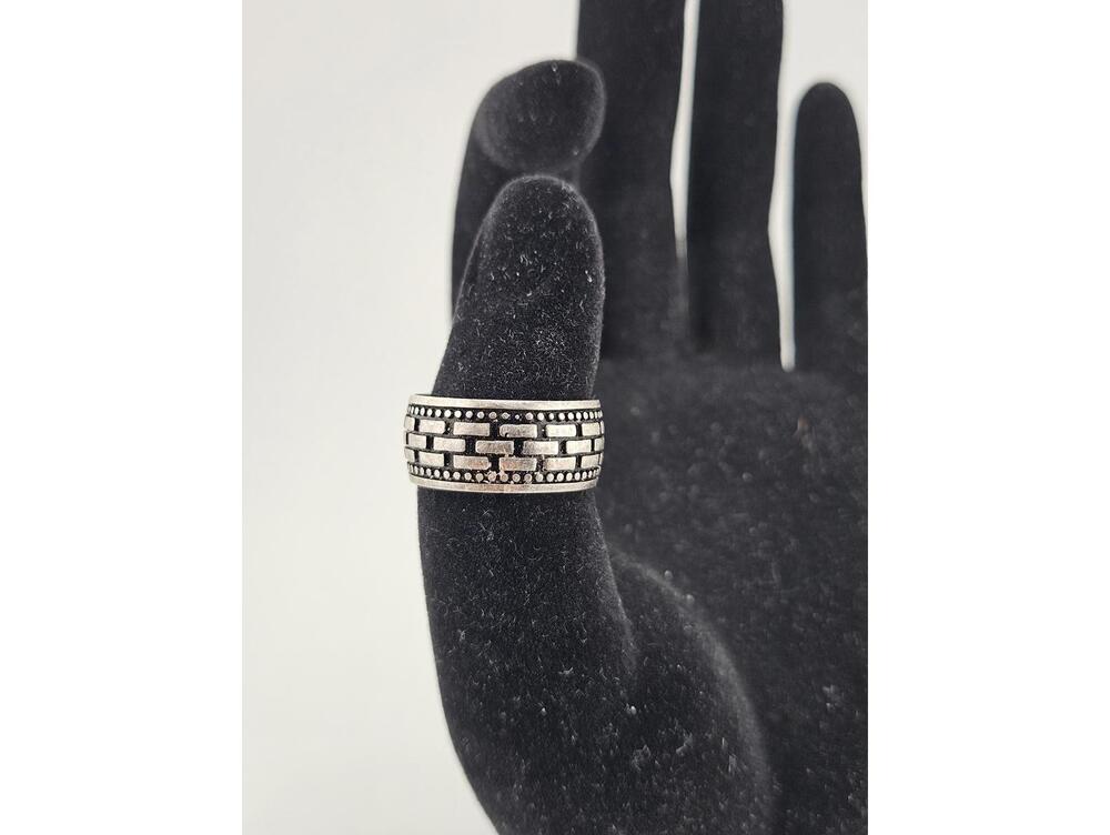 Wide Sterling Silver Geometric Pattern Ring Size 7.5